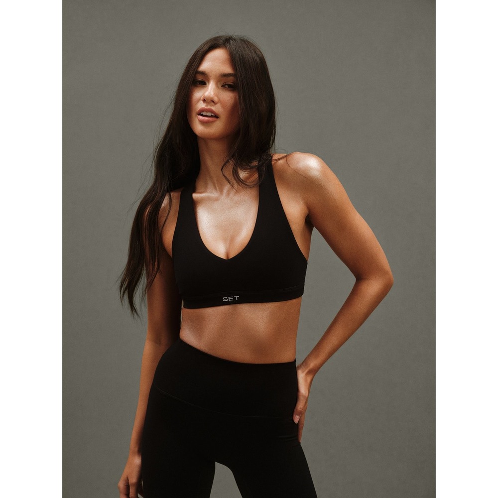SET Active Sculptflex Ribbed V Sports Bra Black Size S